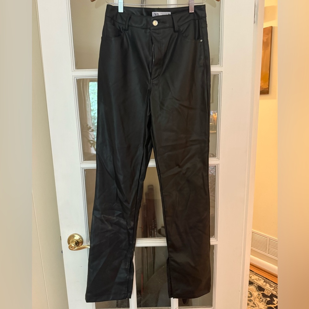 Zara Black Leather-Style Trousers